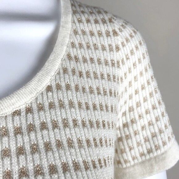 Anthropologie Sparrow Cream Gold Gilt Grid Sweater Dress Size Small - Picture 6 of 11